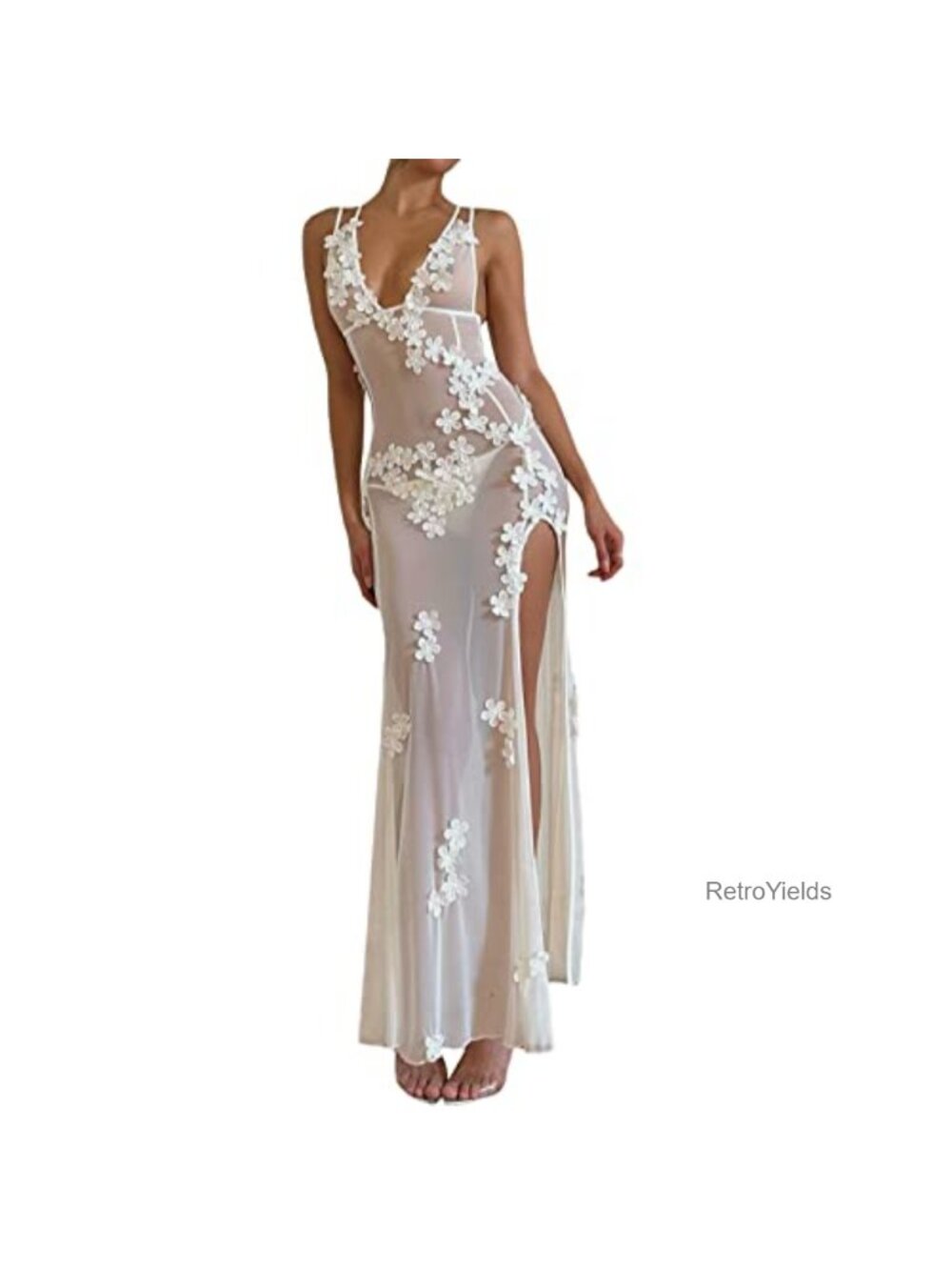 Sexy See Through Lace Maxi Dress Bodycon Backless